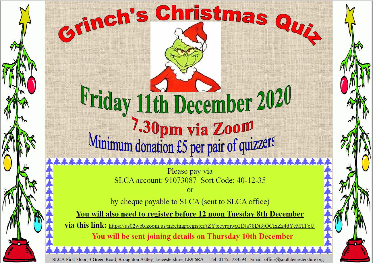 Grinch's Christmas Quiz via Zoom South Leicestershire